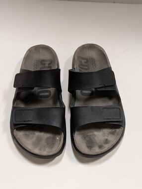 ECCO Cozmo Slip-On Flat Slide Sandals Women's 8-8.5 Black 39 Leather Comfort